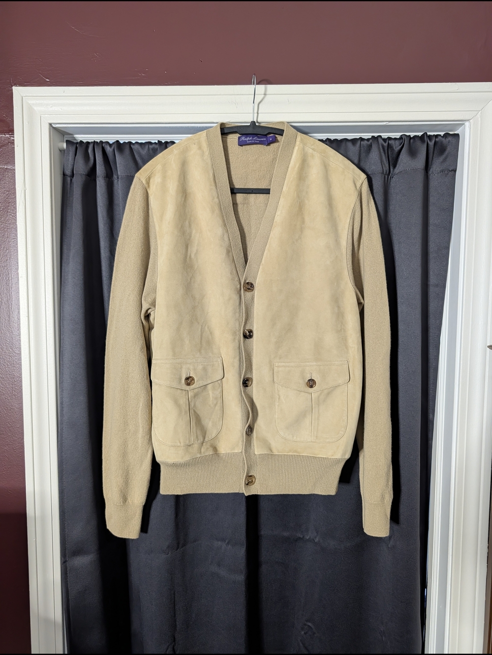 Ralph Lauren Purple Label Beige Suede & Cashmere Knit Cardigan Italy Mens M
